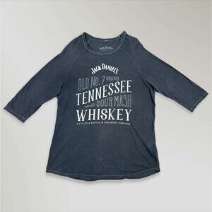 Jack Daniel’s Old No 7 T-Shirt Gray 3/4 Sleeve Raglan Whiskey Lightweight Sz Lrg